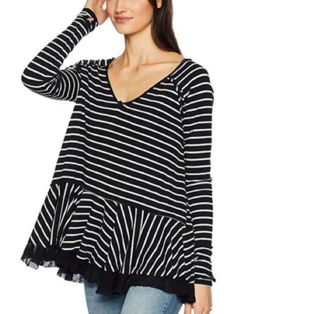 FREE PEOPLE STRIPED TANGERINE SLOUCHY PEPLUM TUNIC TOP